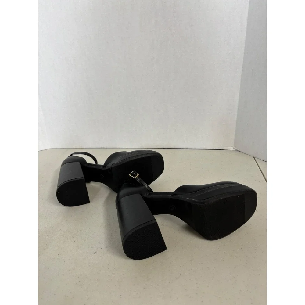 Wild Fable Black Platform Pumps Chunky Block Heel Square Toe Ankle Strap 7.5‎